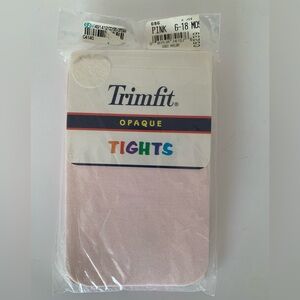 NWT Vintage Trimfit Pink Tights Baby Toddler Girl 6-18M Opaque Nylon Made in USA